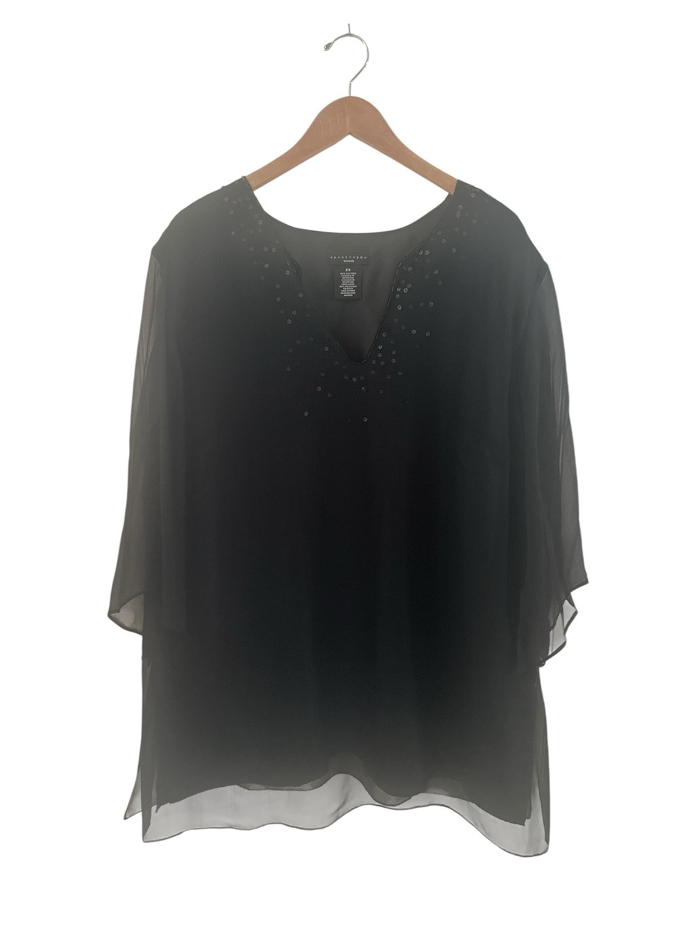 Apostrophe Silk Sequined V-Neck Tunic Top - Black Like New sz 2X